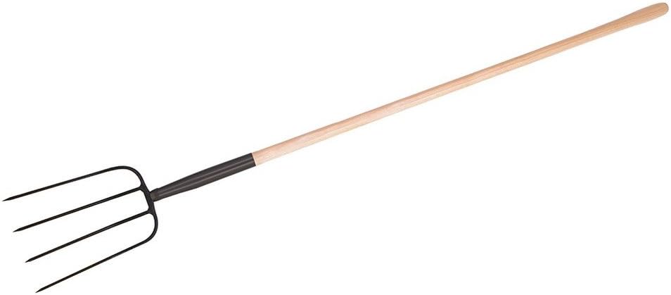 Silverline GT20 Muck Fork Long Handle 1500mm Black Wood Forged Steel 4 Prong