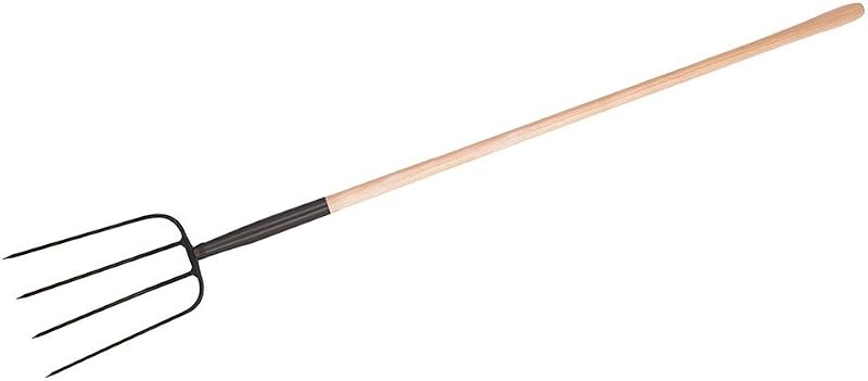 Silverline GT20 Muck Fork Long Handle 1500mm Black Wood Forged Steel 4 Prong