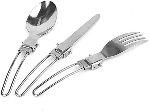 Vanvenkney 3 Piece Foldable Stainless Steel  Cutlery Dinnerware Set, Ultra Lightweight And Durable Folding Knife Fork Spoon Set For Home, Travel, Camping In Easy With Store Bag
