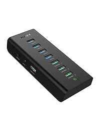 Aukey Powered Hub USB con 4 puertos USB 3.0 Adaptador de alimentación para la transferencia de datos, 3 puertos de carga, 12 V 3 A para iPhone, Samsung, Macbook y otros portátiles