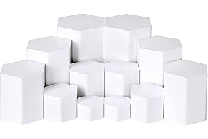 Jetec Hexagonal Jewelry Display Risers Hexagonal Market Display Risers Stands Acrylic Showcase Acrylic Stand for Jewelry Model Figures Decoration, 6 Sizes(White,12 Pieces)