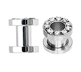 BodyJ4You Plugs Surgical Steel Double Flared Hollow Tunnels CZ 2 Pieces from 8 Gauge - 00 Gauge