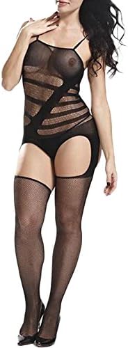 Myhope Women's Lingerie Sling Transverse Stripe Bodystocking Pantyhose Open Crotch Fishnet Bodysuit