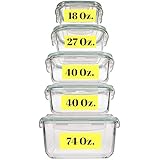 Extra Large &amp; Assorted sizes Glass Food Storage Containers with Airtight Lids 10 Pc [5 containers with lids] Microwave/Oven/Freezer &amp; Dishwasher Safe. BPA/PVC Free. Reusable Square container set