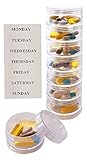 Stackable 7 Day Clear Pill Organizer with 2 Lids and a Set of Labels (Medium with Extra Container)