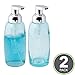 mDesign Modern Glass Refillable Foaming Soap Dispenser Pump Bottle for Bathroom Vanity Countertop, Kitchen Sink - Save on Soap - Vintage-Inspired, Compact Design - 2 Pack - Aqua Blue/Chrome
