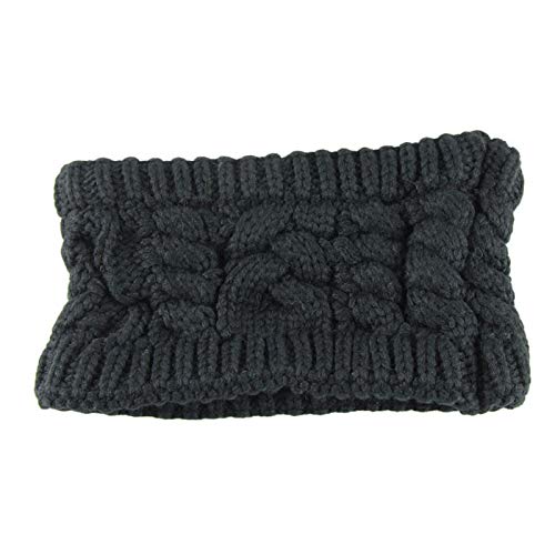 Women Ponytail Beanie Headband,Crytech Girls Winter Warm Wool Crochet Knit Messy Bun BeanieTail Hairband Head Warp Soft Stretchy Knitted Cable Skull Headgear Hat Cap for Ladies (Black, 1 Pc)
