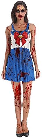 lkouq Halloween Costumes Sailor Moon Dress Zombie Cosplay Fancy Female Sailor Moon Costumes Spooky Blood Splatter Costume M