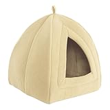 PETMAKER Cat Pet Bed, Igloo- Soft Indoor Enclosed Covered Tent/House for Cats, Kittens, and Small Pets with Removable Cushion Pad (Tan)