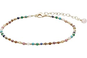 Lotus and Luna 2MM Master Healer Energy Chakra Healing Dainty Anklet Bracelet with Real Stones Jade, Pearl, Rose Quartz, Amethyst, Moonstone