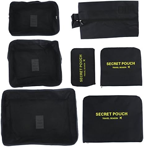 7 Pcs Packing Cubes with Shoe Bag Compression Travel Journey Luggage Organizer Set Black