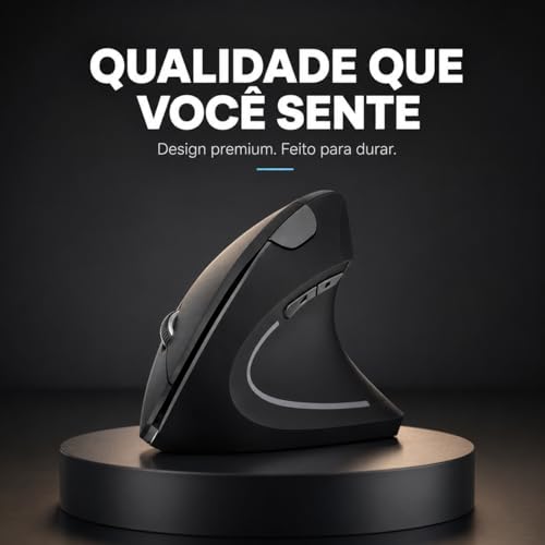 Mouse Ergonômico Sem Fio Vertical Recarregável Silencioso RGB - Reduz Dor no Pulso e Fadiga – Compatível com Windows, Mac, Notebook, PC – Preto, Design Ortopédico DPI Ajustável