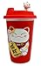 Atlantic Collectibles Lucky Cat Maneki Neko Ceramic Tall Drink Mug Cup With Silicone Lid (Red)