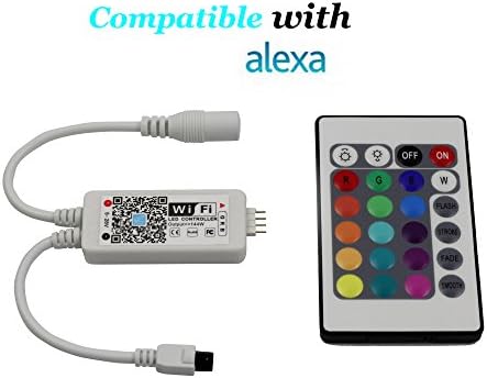 INVOLT WiFi RGB LED Controller, Compatible with Alexa Voice Control, with 24Key IR Remote, Wireless Controlled by IOS/Android Smart Phone APP, with Sound/Timer/Group Fucntion, for 5050 GRB Strip Light