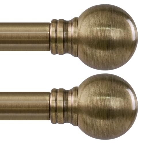 2 Pack Antique Bronze Curtain Rods for Windows 66 to 120 Inch 1" Diameter Adjustable Heavy Duty Brass Window Curtain Rod with Metal Finials for Living Room Bedroom Farmhouse Kitchen Outdoor