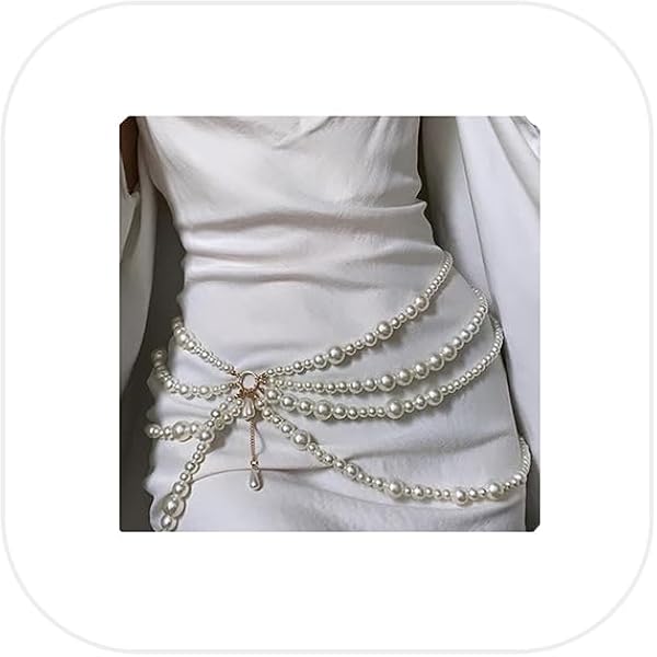 Amazon.com: Multilayer Pearl Tassel Waist Chain Trendy  display picture 3
