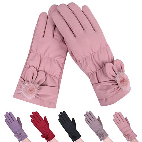 Pausseo Womens Lady Windproof Gloves Winter Outdoor Sport Ski Gloves Girls Keep Warm Solid Color Touchscreen Mittens Fleece Thicken Plush Outdoor Mittens Students Knitted Wool Casual Play Snow Glove