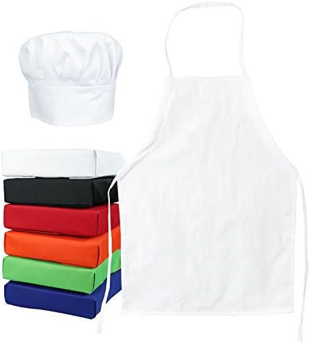 Kid's Chef Hat Apron Set, Adjustable Child's Kitchen Cooking Baking Wear (XS-L) (5 Pack Med, White)