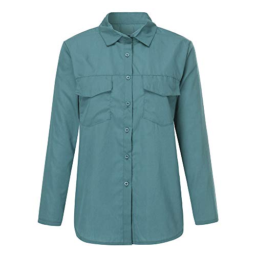 GOVOW Button Front Shirt for Women - Casual Leopard Printed Pocket Front Twist Tie Long Sleeve Top(US:12/CN:XXXL,Blue)