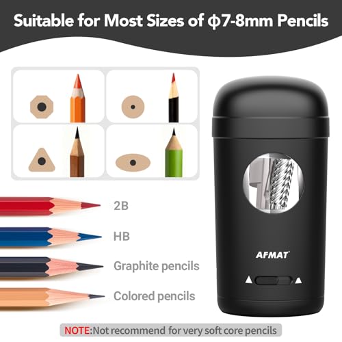 AFMAT Electric Pencil Sharpener, Fully Automatic Pencil Sharpener for 7-8mm Pencils & Colored Pencils, Auto in & Out, Rechargeable Vertical Hands-Free Sharpeners for Classroom/Home/Office PSX7(Black)