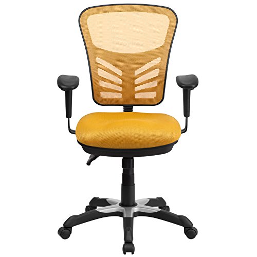 Flash Furniture Mid-Back Yellow-Orange Mesh Multifunction Executive Swivel Chair with Adjustable Arms