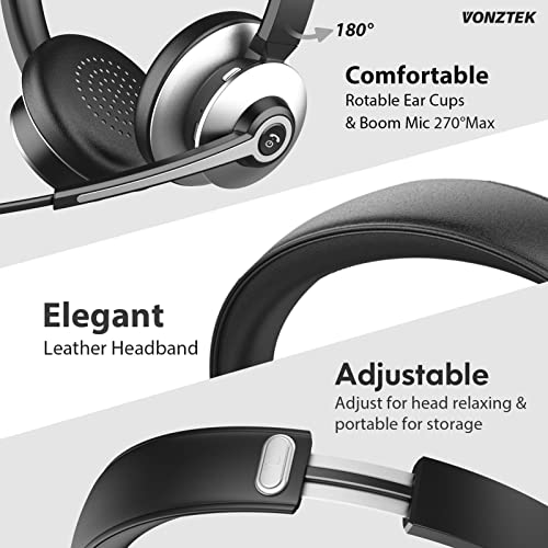 Bluetooth Headset with Microphone, Wireless Headphones with Noise