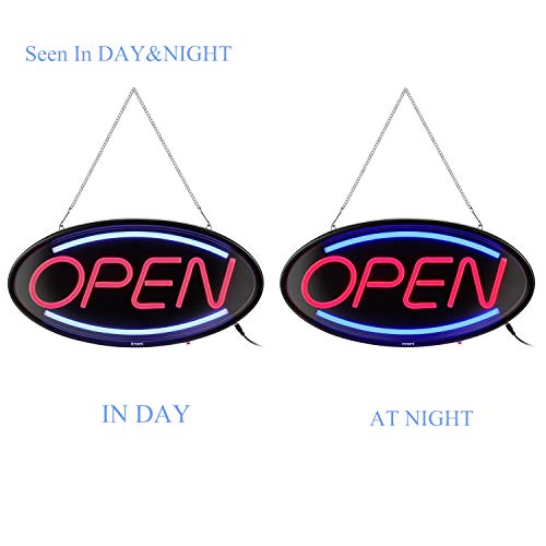 Neon Open Sign,19x10inches FITNATE Super Bright Neon Open Sign for Business, Light Bar Advertisement Board Electric Display Sign, 3 Lighting Modes Flashing,Go-Round & Steady, for Window, Shop, Bar