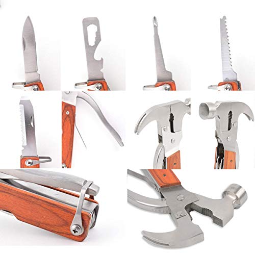 Plaviya Hammer Multitools, Multitool Hammer Portable Multipurpose Multifunctional Pocket Small Tools Hammer Pliers Set Camping Wooden Handle