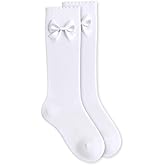 Jefferies Socks girls Satin Bow Scallop Lace Trim Cotton Knee High Socks 1 Pair Pack