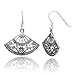925 Sterling Silver Asian Insipred Filigree Folding Hand Fan Flora Dangle Hook Earrings