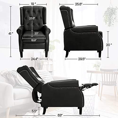 EASELAND Leather Wing Recliner with Thick Seat, Nailhead and Button