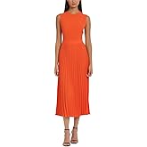 Donna Morgan Womens Sleeveless Stretch Light Bubble Crepe Pleated Skirt Midi Dress