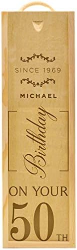 GiftsOnline4UPersonalised Wooden Champagne Box Birthday Engraved/Gift/50th/Age Name/Ornate Vintage/Rustic/Rope/Handle/Lid