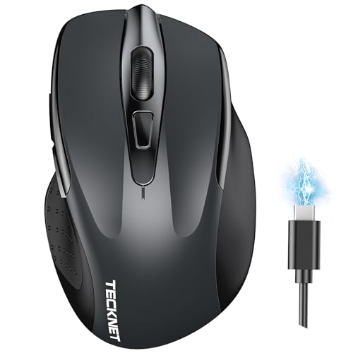 TECKNET Rechargeable Bluetooth Mouse, Multi-Device Silent Wireless Mouse (Tri-Mode: BT 5.0/3.0 + 2.4G), 4800 DPI, Ergonomic, Portable for Laptops, Mac OS, Android, Windows