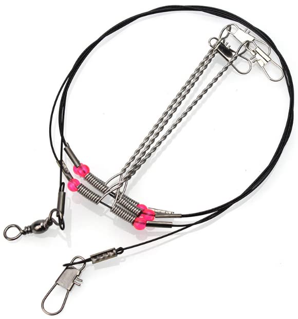 Milepetus 10 Pcs Stainless Steel Fishing lures Wire Leader Trace with Snap & Beads & 3 Arms Fishing Rigs Leaders Trace 50LB Tested for Fresh/salt Water