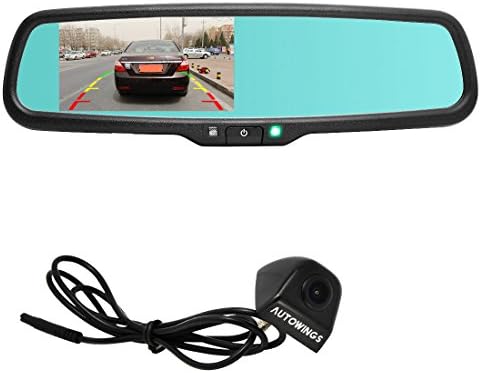AUTOWINGS A-H9299DB 4.3 inch Auto-Dimming Car Rear View Mirror Monitor 800*480 Resolution Screen with Black Color Metal Backup Camera Dual RCA Video Input Bracket Install