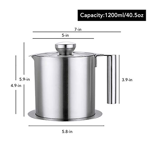 Eglaf 1.2L Stainless Steel Grease Strainer Bacon Oil Container with