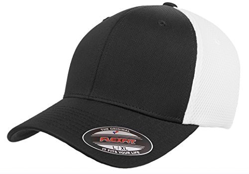 Flexfit 6533 Ultrafibre & Airmesh Fitted Cap, Black With White - Small/Medium