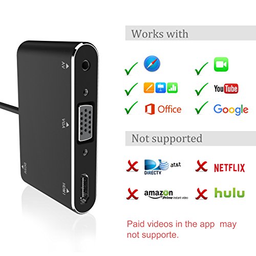 Lightning to HDMI VGA Converter,Valoin 2018 Latest Version 4 in 1 Plug and Play Lightning to HDMI VGA Adapter for iPhone X/8/8 Plus/7/7Plus/6/6s/6s Plus//5/5s iPad iPod to Projector HDTV