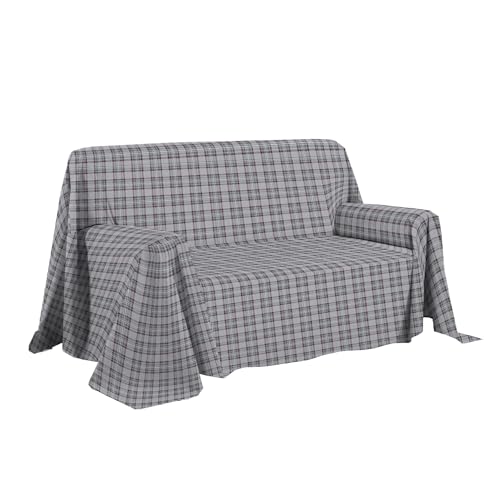 PENSIERI DELICATI Telo Copridivano 180 x 290 cm Made in Italy, Telo Copritutto 100% Cotone Puro, Fantasia Tartan Grigio, Ideale Come Telo Arredo, Salvadivano o Copriletto Estivo (1 Piazza)