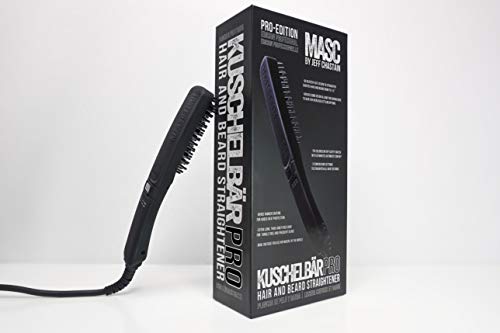 KUSCHELBÄR PRO Heated Beard Straightener Brush from MASC by Jeff Chastain – Arched Comb for More Styling Options, Extra-Long Fixed Cord, 3D Heated Plate Design, 3 Temperature Settings, Auto Turn-Off