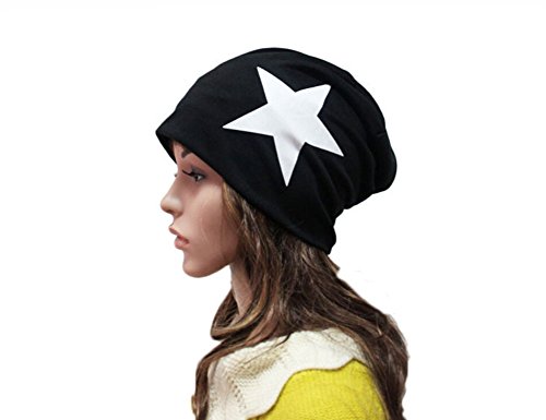 Eforstore Solid Color Big Five-Pointed Star Printed Winter Warm Ski Knitted Crochet Baggy Beanie Hat Cap Beret for Unisex Men Women