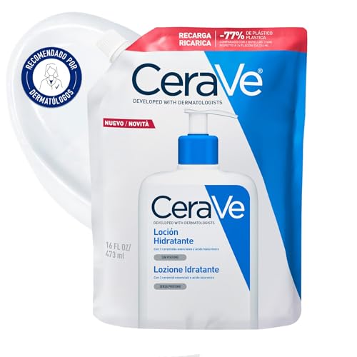 Recambio de Loción Hidratante, Para Piel Seca a Muy Seca, Restaura la Barrera Protectora, Enriquecida Con Ceramidas Esenciales y Ácido Hialurónico, Apta para Rostro y Cuerpo