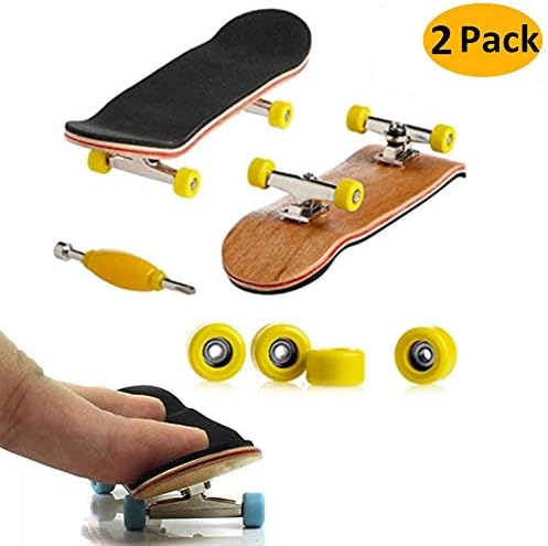 AumoToo Mini Fingerboard, 2 Pack Professional Finger Skateboard Maple Wood DIY Assembly Skate Boarding Toy Sports Games Kids Gift (Yellow)
