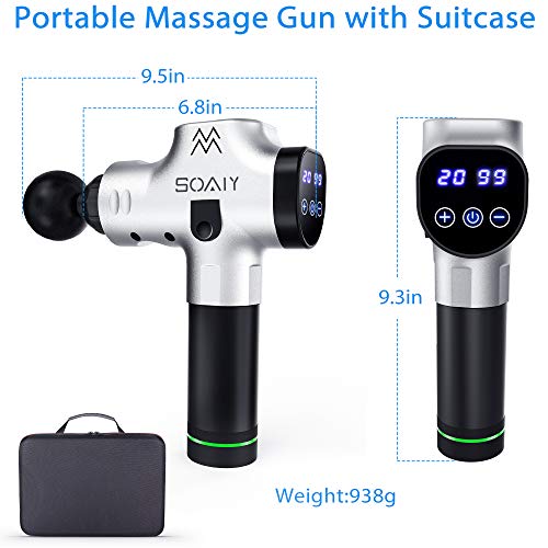 Massage Gun, 20 Speeds Super Quiet Rechargeable Massage Gun Muscle Massager, Cordless Handheld Deep Tissue Percussion Massage Gun for Athletes, Back, Neck Pain Relief with 6 Heads and Carrying Case