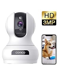 Wireless Security Camera 1536P Pet Camera, CONICO 3MP Dog Cam Baby Monitor 360° Viewing 8X Zoom, 2-Way Audio, Surveillance Camera with Motion Sound Alerts Night Vision Cloud Storage, Works with Alexa