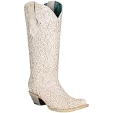 Corral Boots Women's Handcrafted Western Boots | Snip Toe Tall Cowboy Boots with Glitter Overlay and Embroidery Design