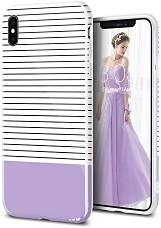 iPhone Xs Max Case Light Purple for Women, Soft TPU Silicone Hybrid, Black White Stripes Lavender Color Lilac Print Girly Design, Protective Shockproof Drop Protection Flexible Slim Girls Cover KITATA