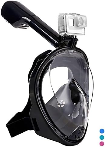 Natural Breathing with Dry snorkel Scuba Diving Full Face Mask Sport Camera Mount with Adjustable Head Straps Design Full Clear Visual for Men Women Children Kids( Black S/M)