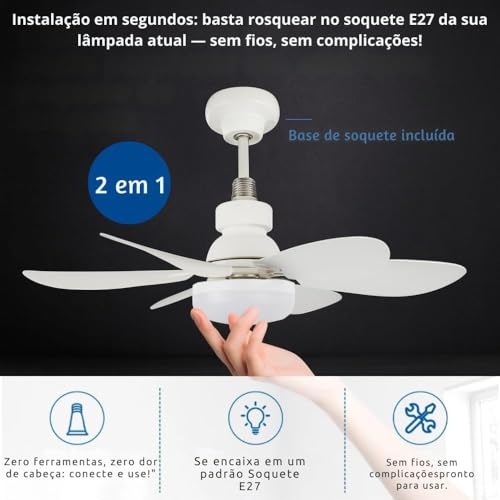 Ventilador de Teto LED E27 com Controle Remoto e 3 Velocidades | Controle remoto para ajuste das funções